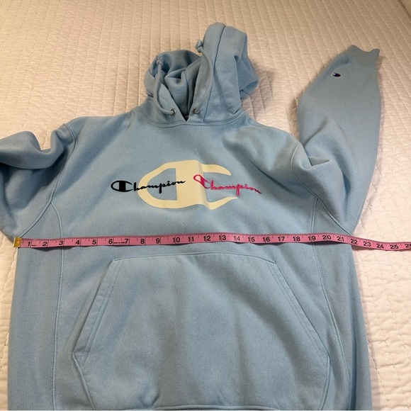 Champion Sweatshirt Light Blue Men's Pullover Spell Out Hoodie - Picture 4 of 15